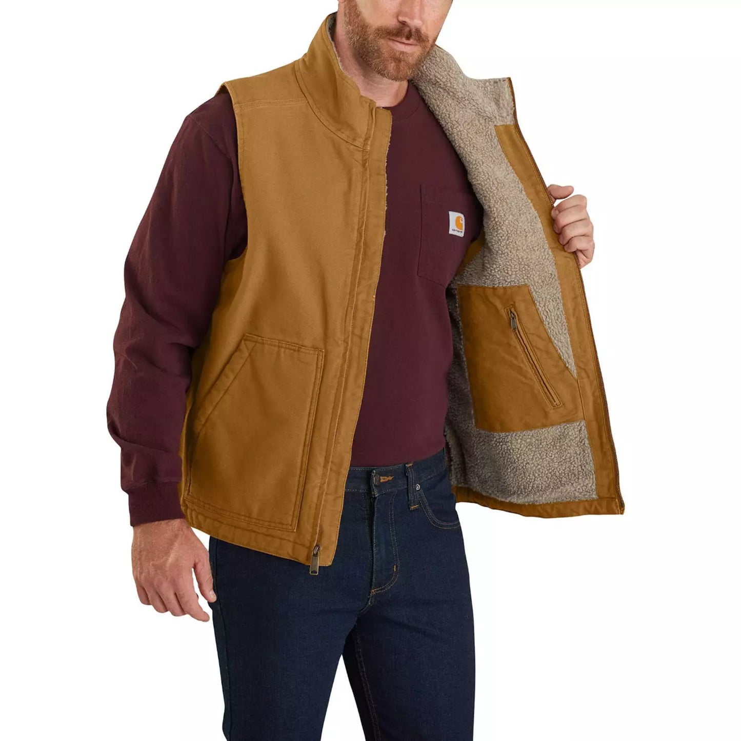 Carhartt Washed Duck Lined Mock Neck Vest Brown