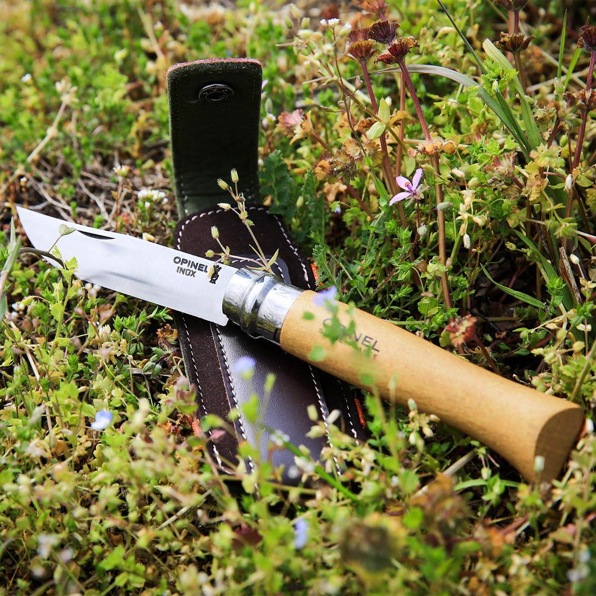 Opinel N°08 Beech Stainless Steel + Sheath / Fällknivset med Slida - NatureLife