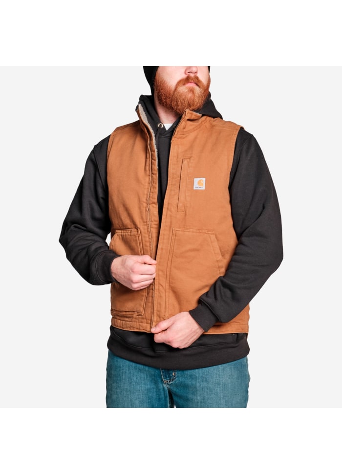 Carhartt Washed Duck Lined Mock Neck Vest Brown