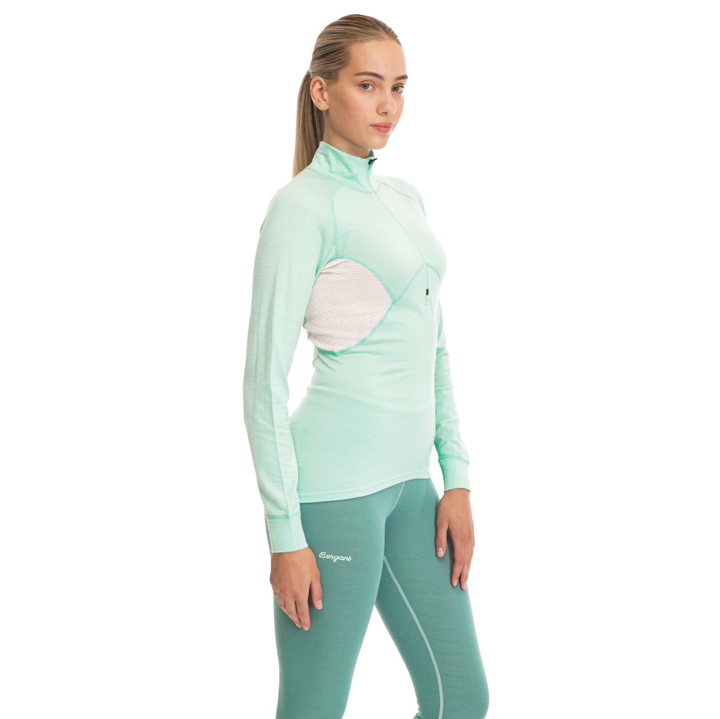 Bergans Inner:Pure Merino Half Zip Women Mint Crush / Vanilla White