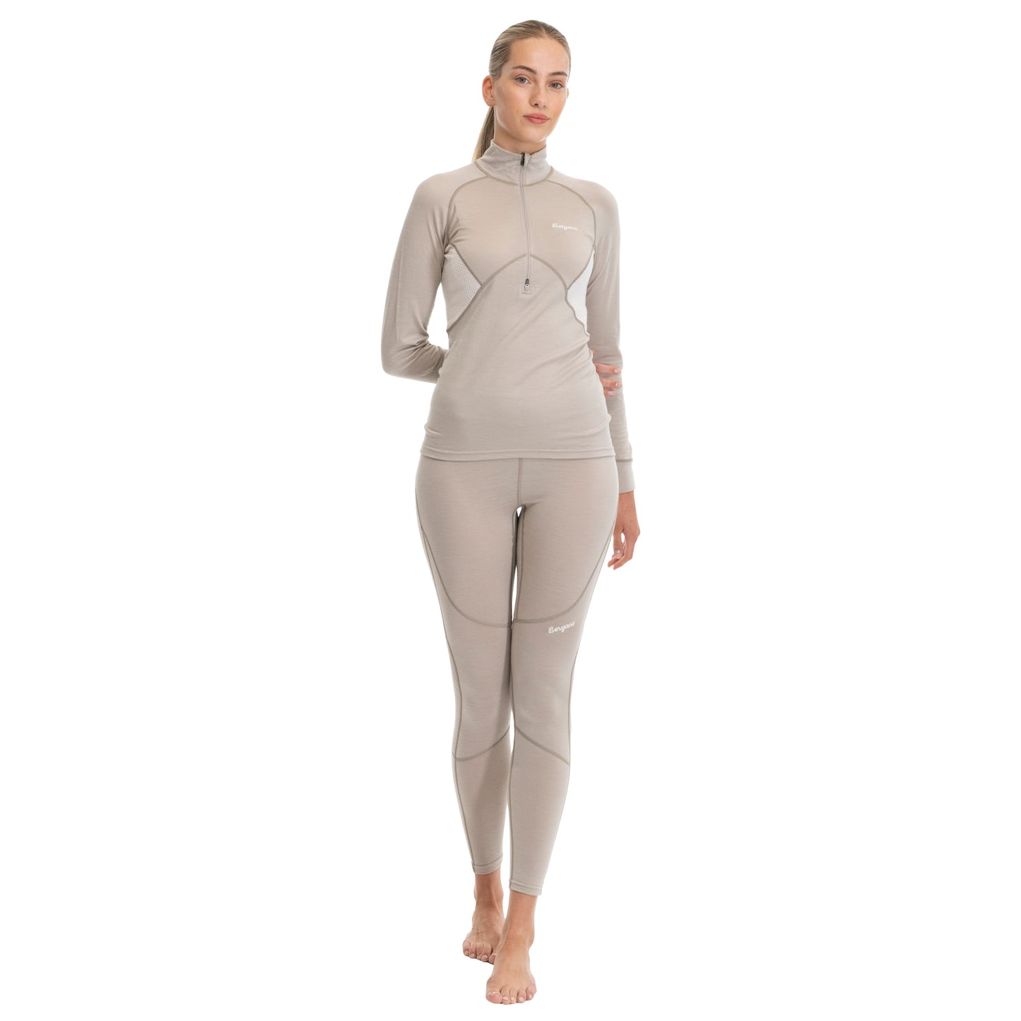 Bergans Inner:Pure Merino Half Zip Women Sandstone / Vanilla White