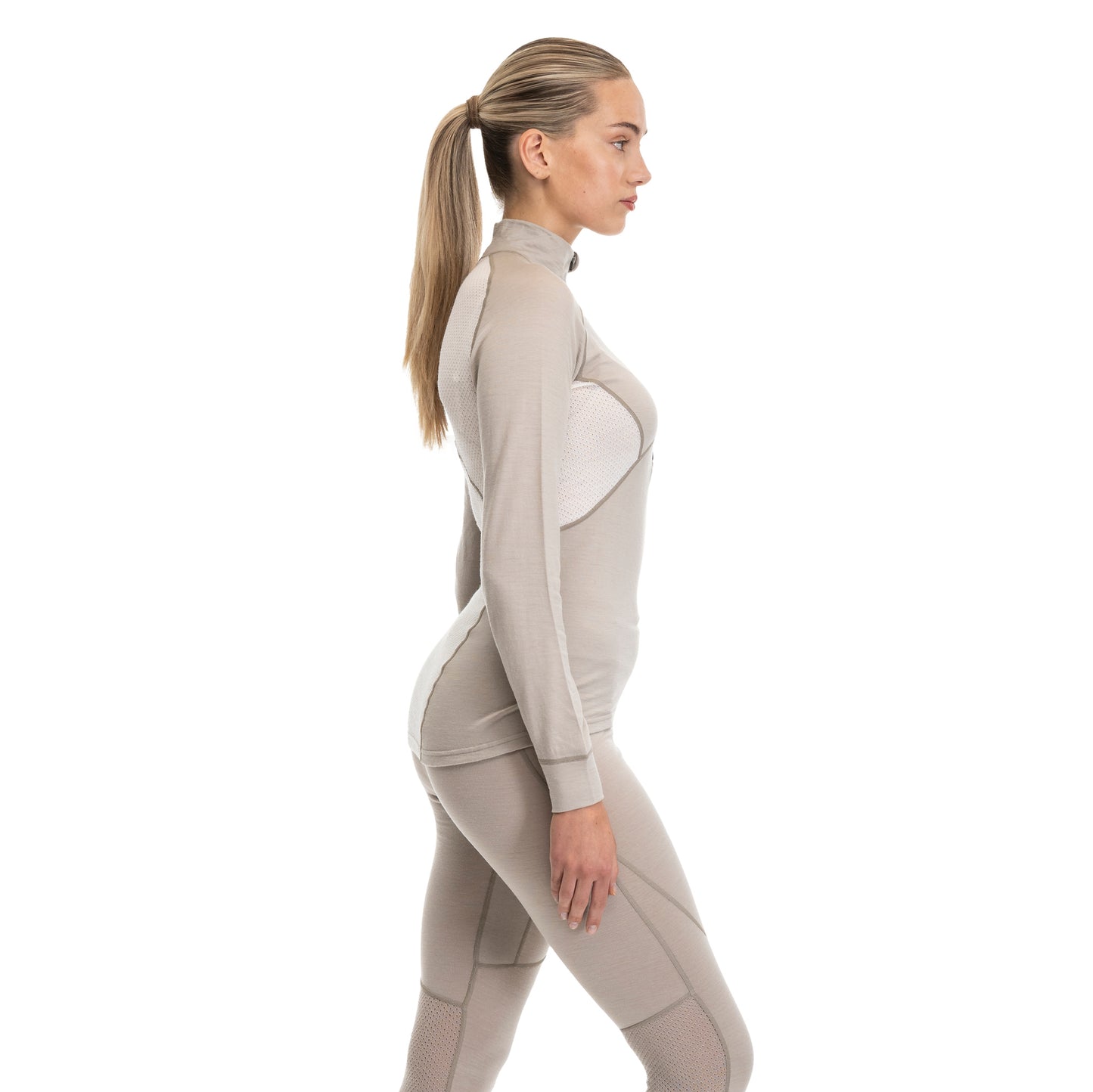 Bergans Inner:Pure Merino Half Zip Women Sandstone / Vanilla White