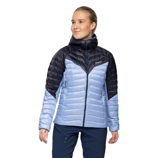 Bergans Tind Light Down Jacket Hood Women Blueberry Milk/Navy Blue