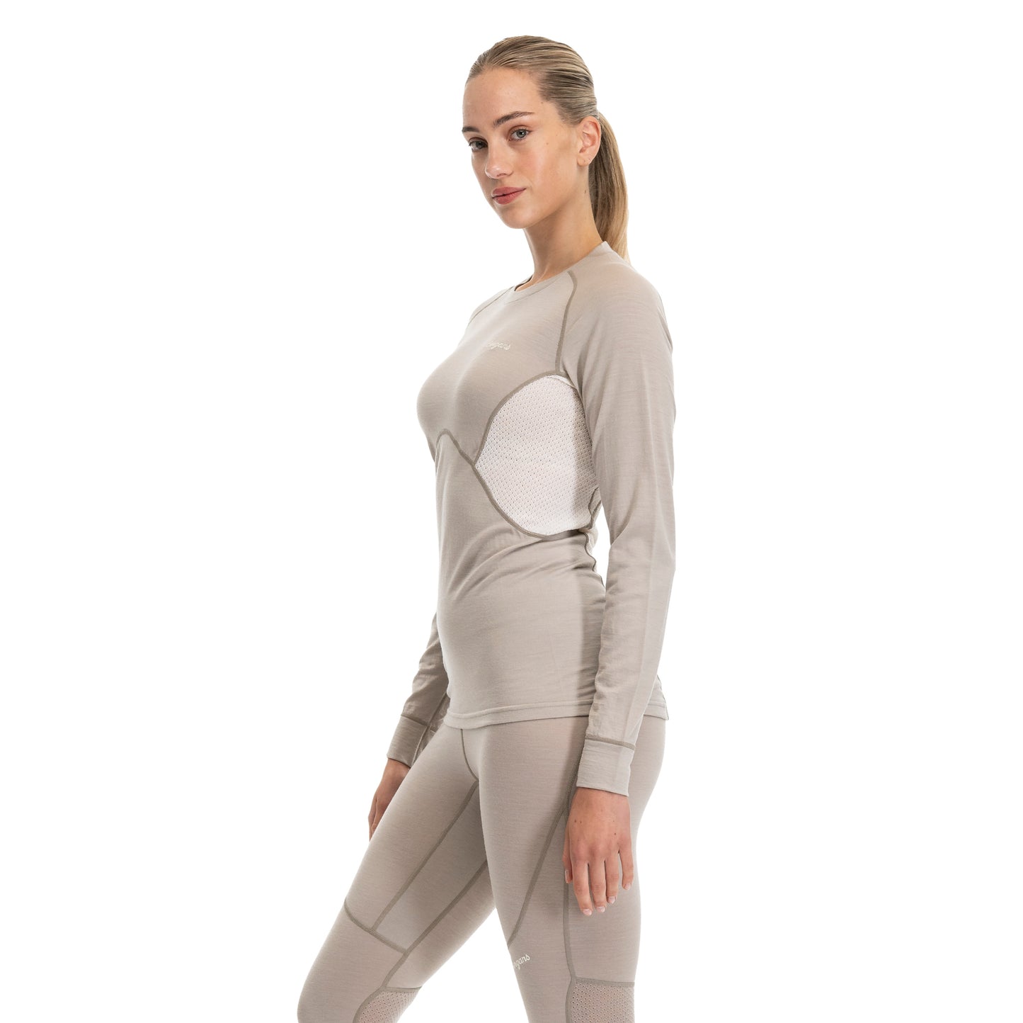Bergans Inner:Pure Merino Long Sleeve Women Sandstone / Vanilla White