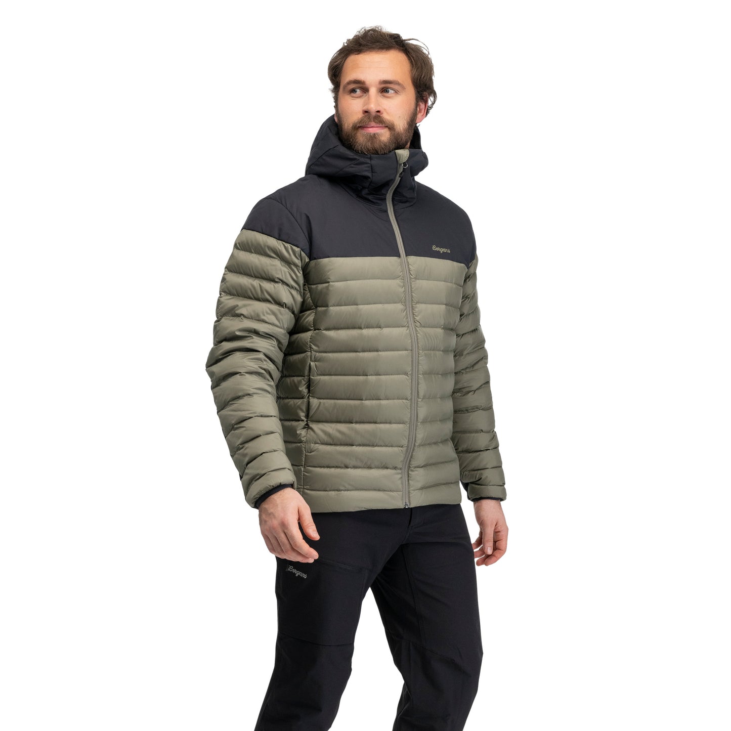 Bergans Lom Light Down Hood Jacket Men Green Mud / Dark Shadow Grey
