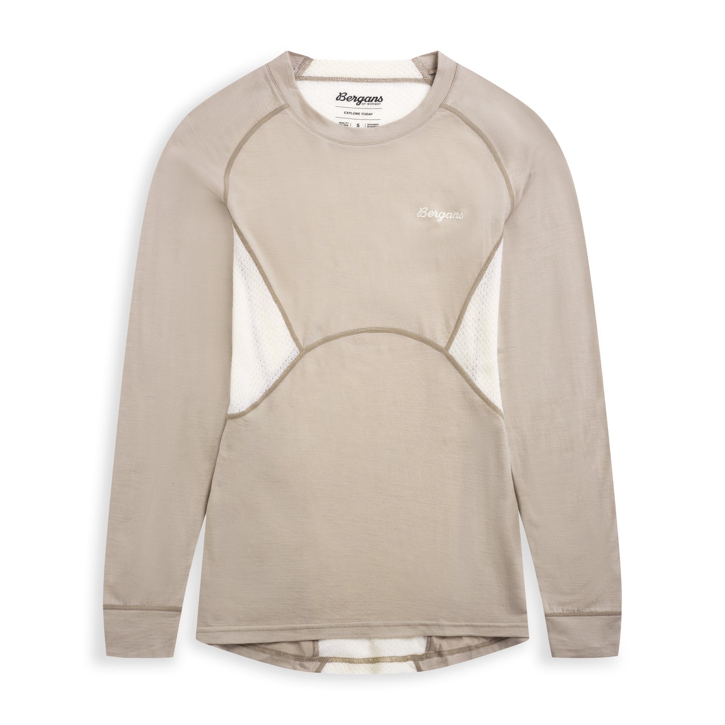 Bergans Inner:Pure Merino Long Sleeve Women Sandstone / Vanilla White