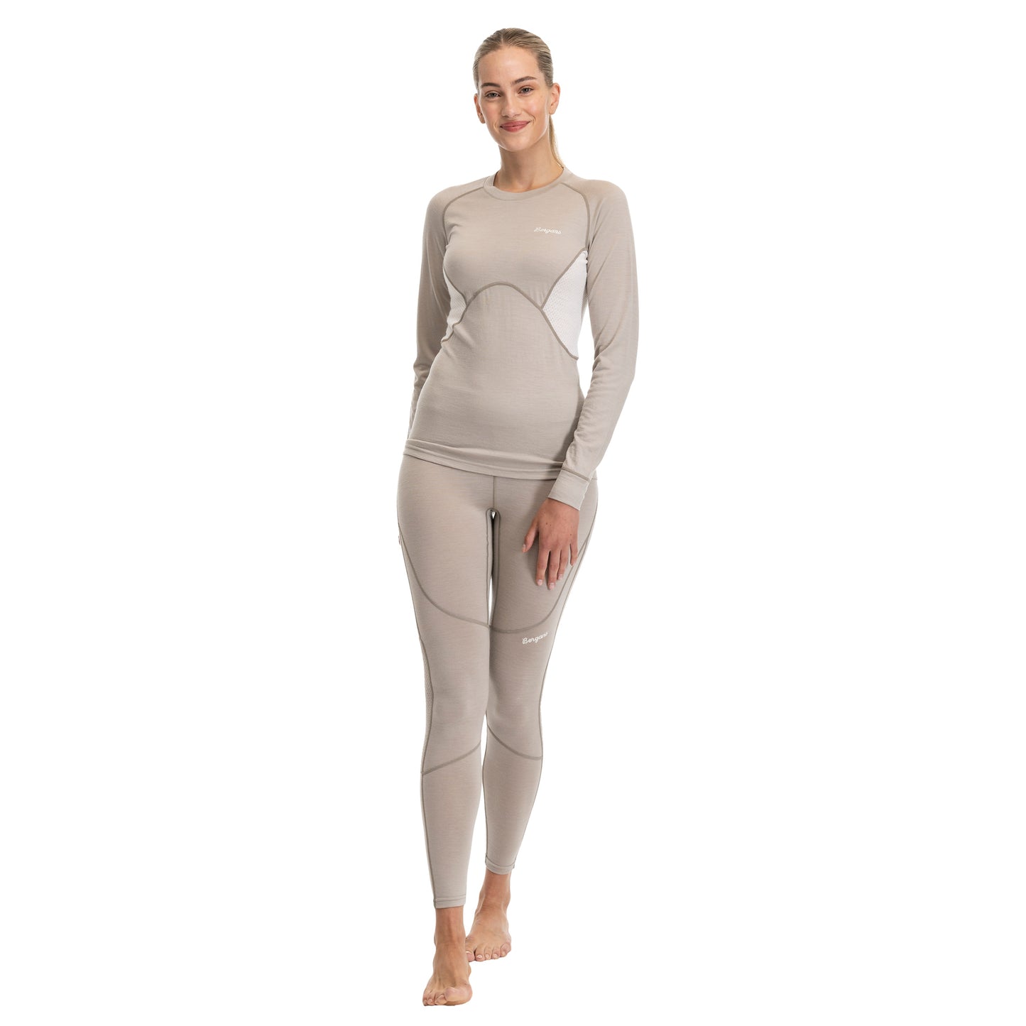 Bergans Inner:Pure Merino Long Sleeve Women Sandstone / Vanilla White