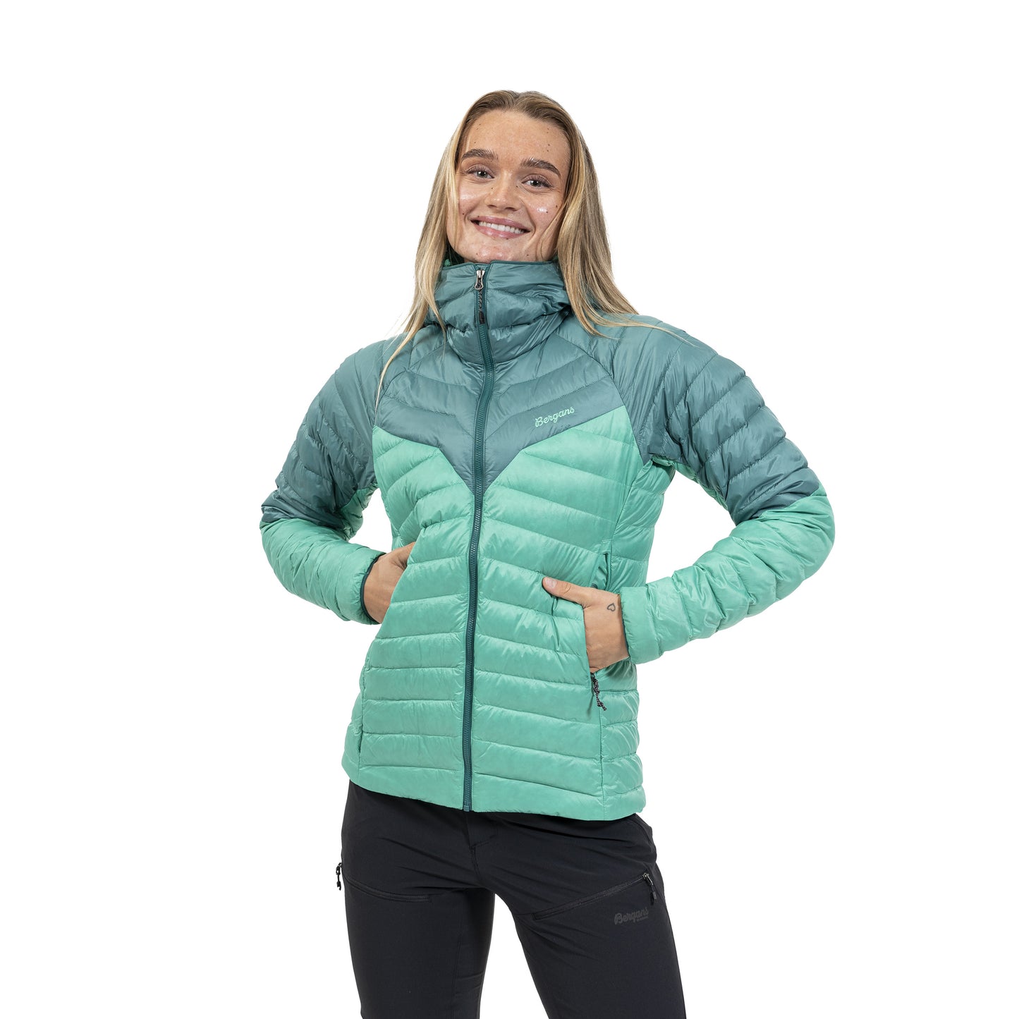 Bergans Tind Light Down Jacket Hood Women Light Malachite Green/Malachite Green