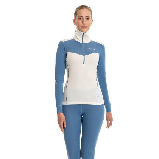 Bergans Inner:Dual Merino Half Zip Women Vanilla White/Elemental Blue