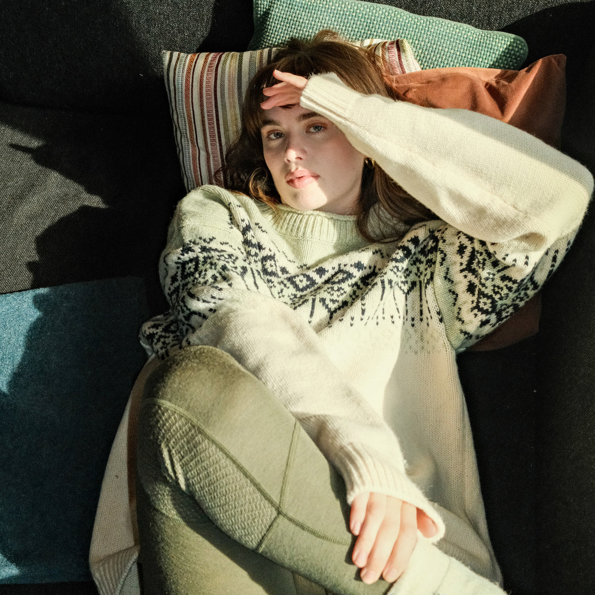 Bergans Steiro Knitted Wool Jumper Creme / Green Mud