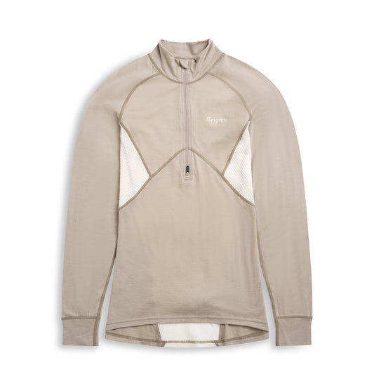 Bergans Inner:Pure Merino Half Zip Women Sandstone / Vanilla White
