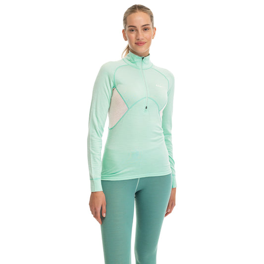 Bergans Inner:Pure Merino Half Zip Women Mint Crush / Vanilla White