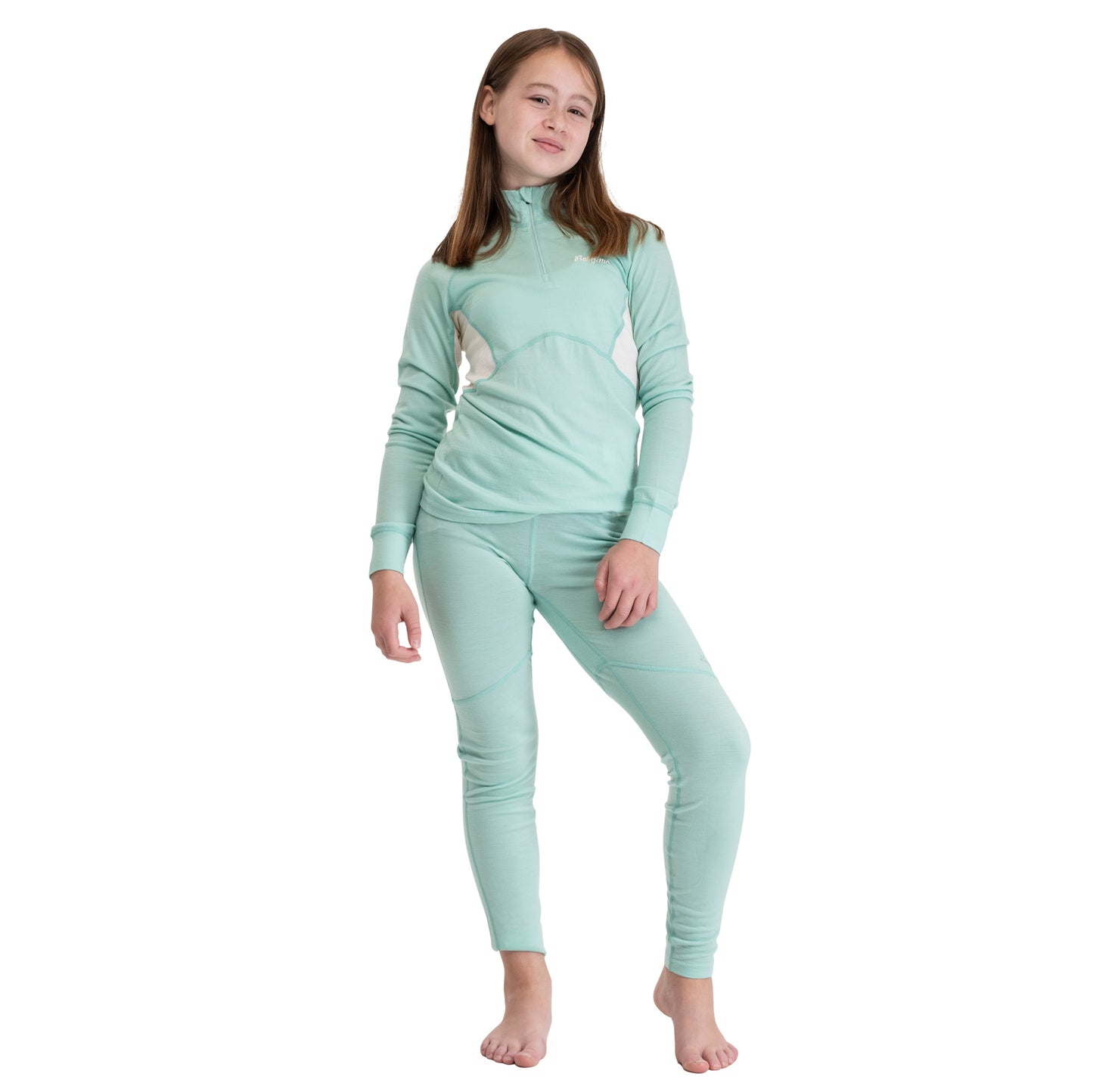 Bergans Inner:Pure Merino Youth Half Zip Mint Crush/Vanilla White