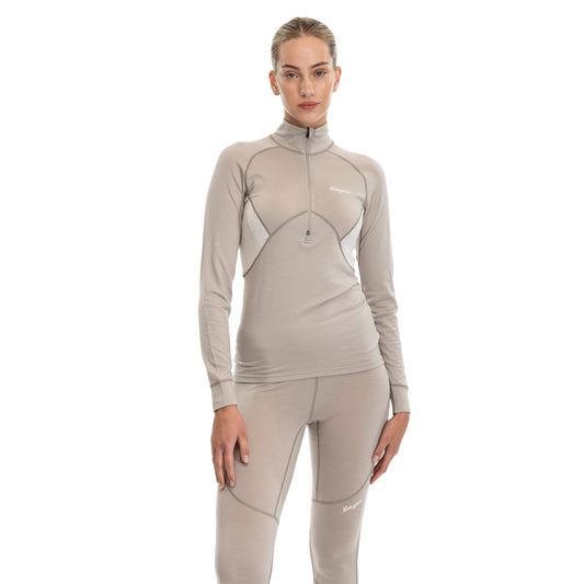 Bergans Inner:Pure Merino Half Zip Women Sandstone / Vanilla White