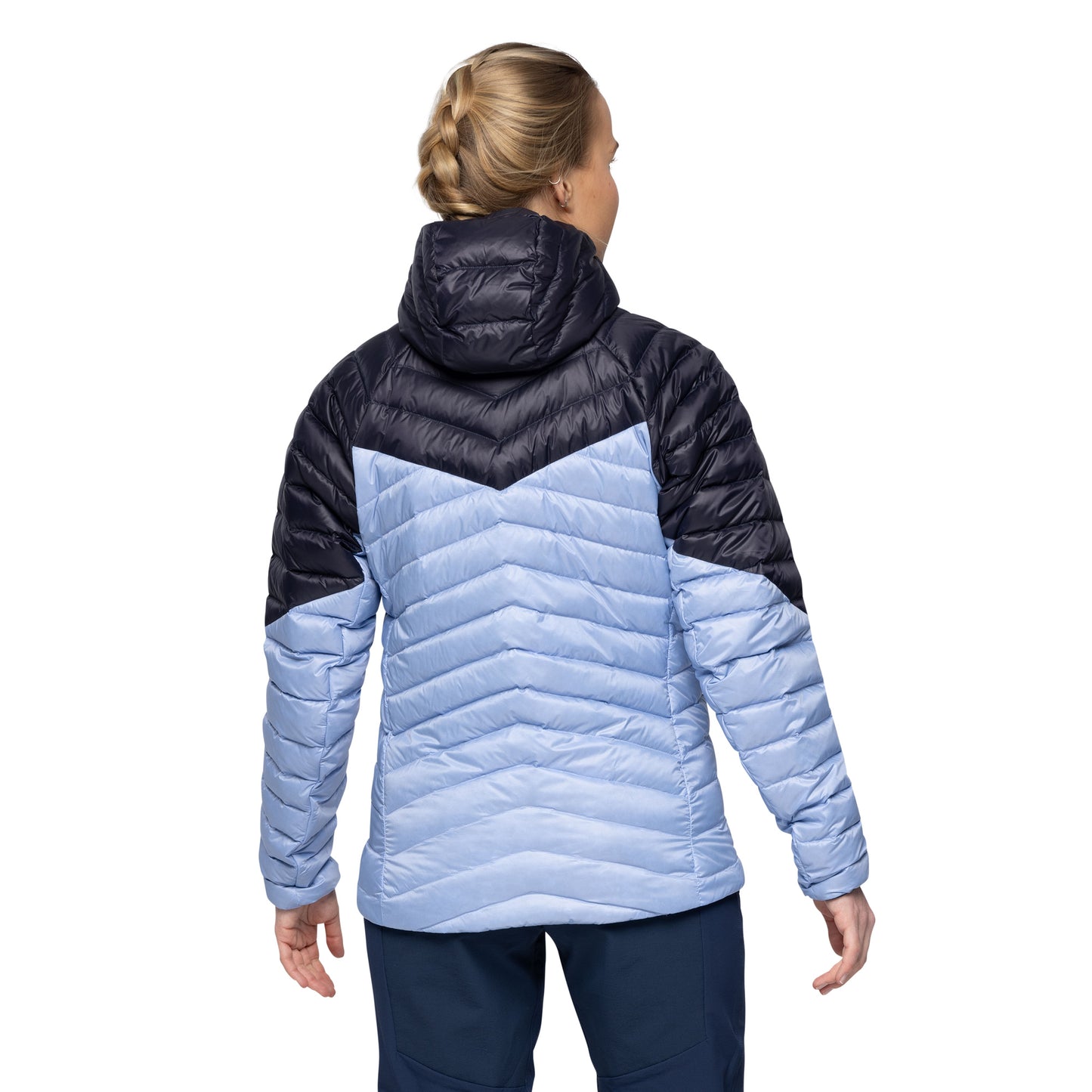Bergans Tind Light Down Jacket Hood Women Blueberry Milk/Navy Blue