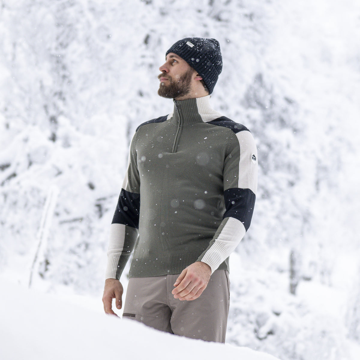 Bergans Lyderhorn Wool Half Zip Men Green Mud / Dark Shadow Grey