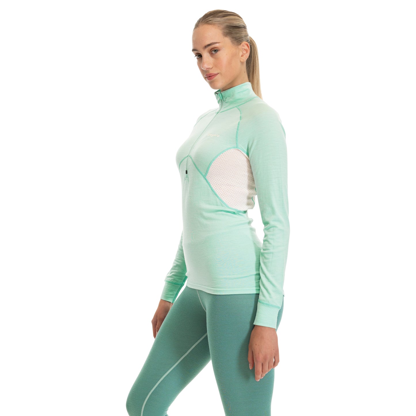 Bergans Inner:Pure Merino Half Zip Women Mint Crush / Vanilla White
