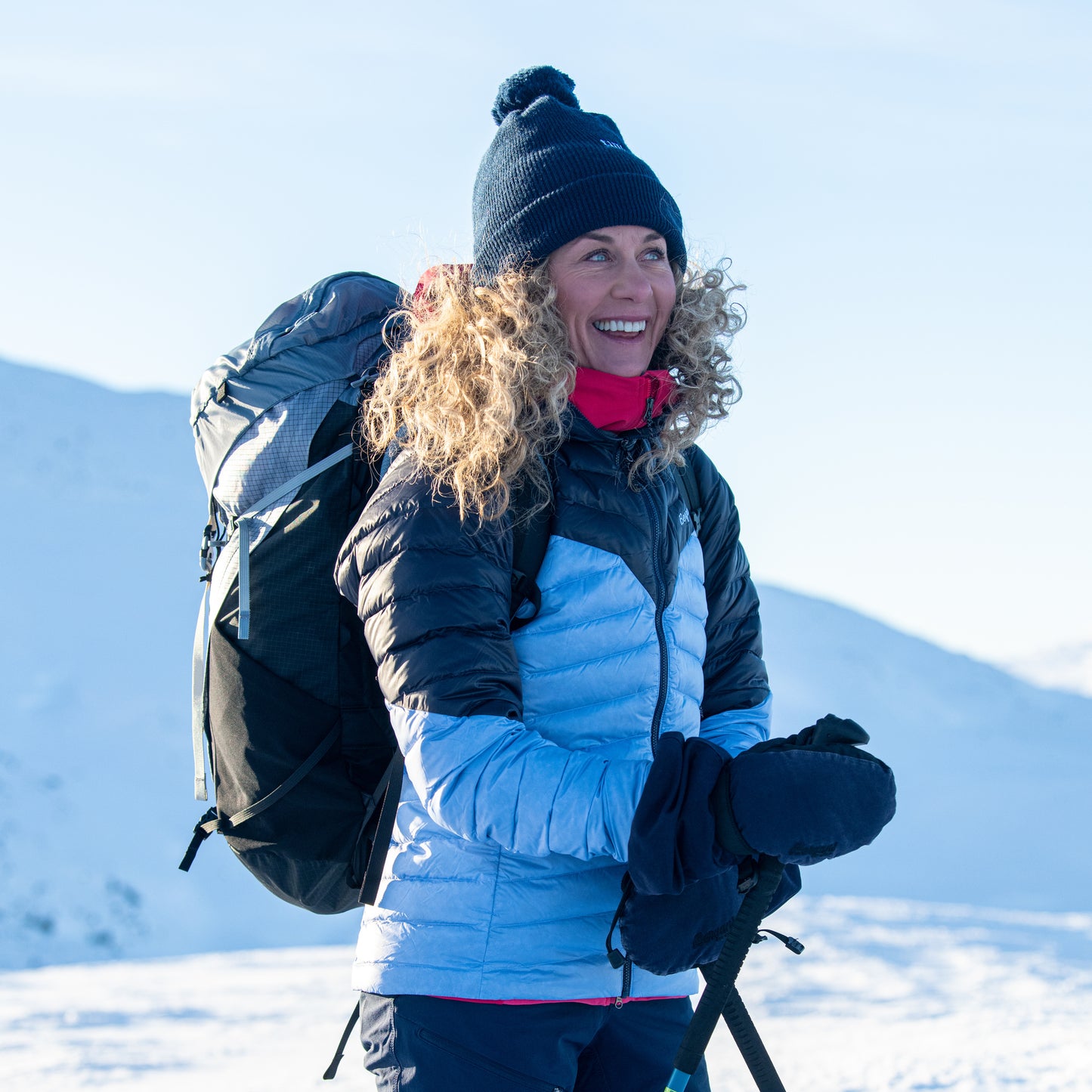 Bergans Tind Light Down Jacket Hood Women Blueberry Milk/Navy Blue