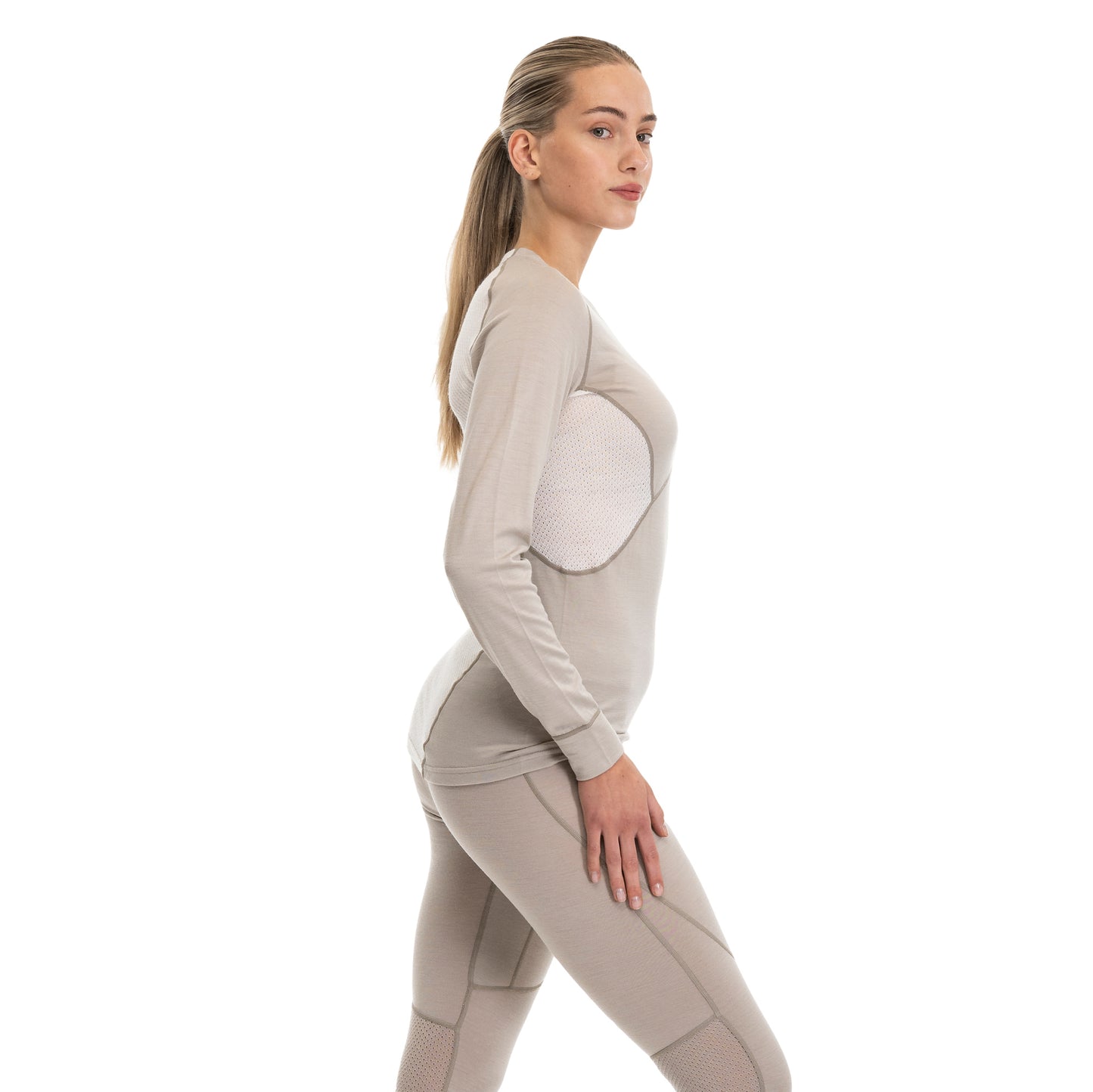 Bergans Inner:Pure Merino Long Sleeve Women Sandstone / Vanilla White
