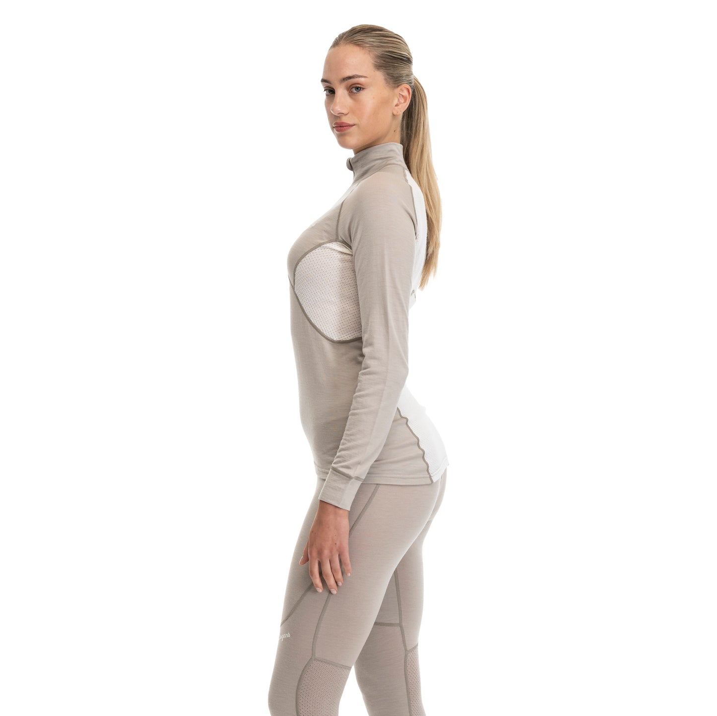 Bergans Inner:Pure Merino Half Zip Women Sandstone / Vanilla White