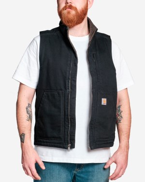 Carhartt Washed Duck Lined Mock Neck Vest Black