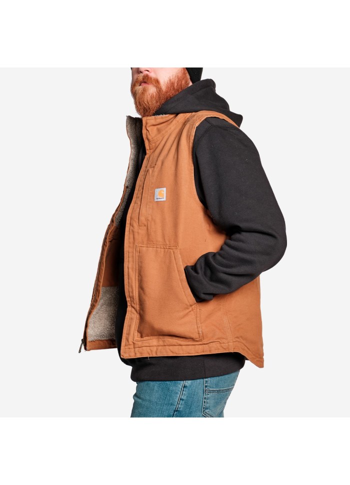 Carhartt Washed Duck Lined Mock Neck Vest Brown