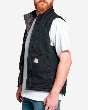 Carhartt Washed Duck Lined Mock Neck Vest Black