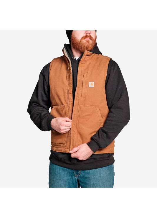 Carhartt Washed Duck Lined Mock Neck Vest Brown