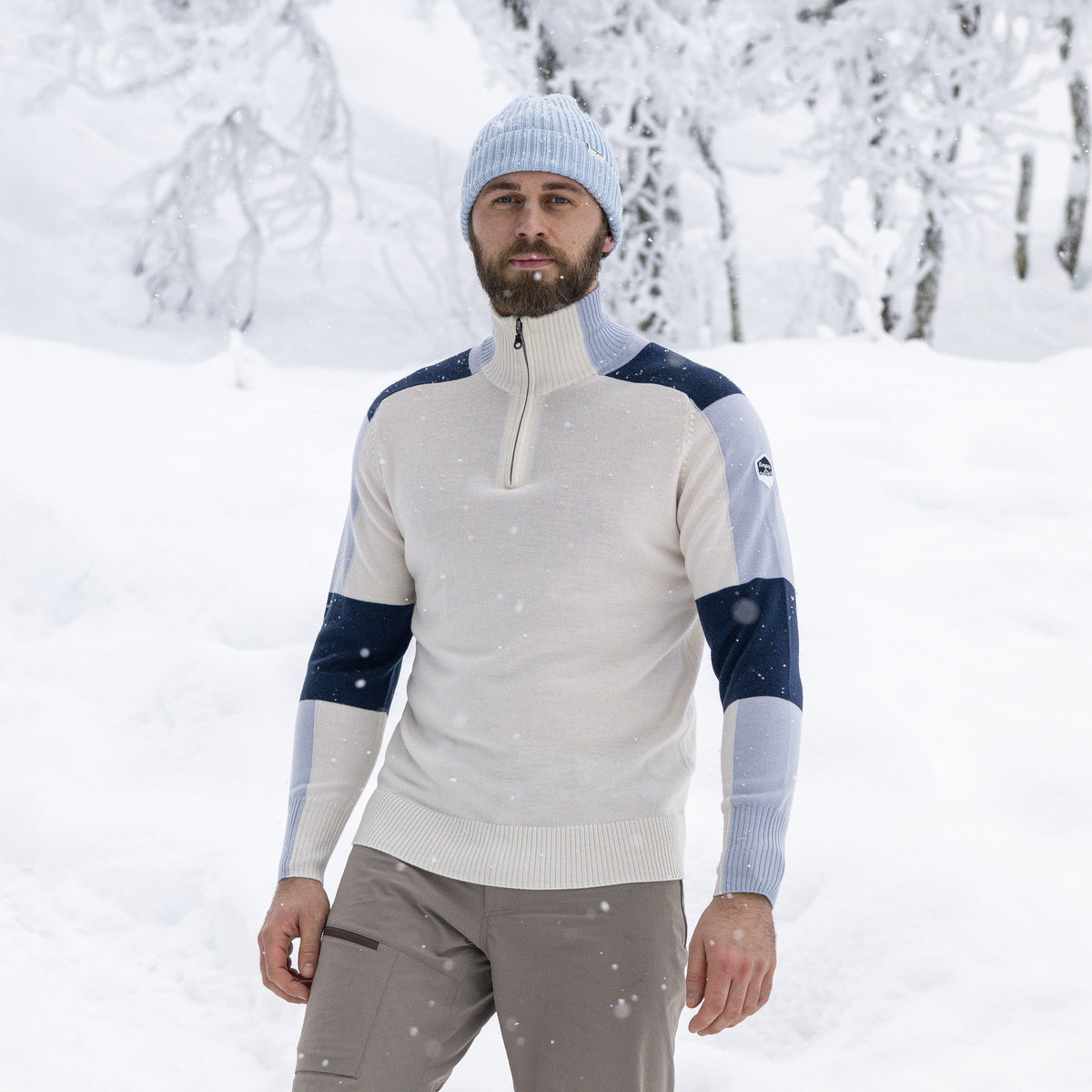 Bergans Lyderhorn Wool Half Zip Men Creme / Navy Blue