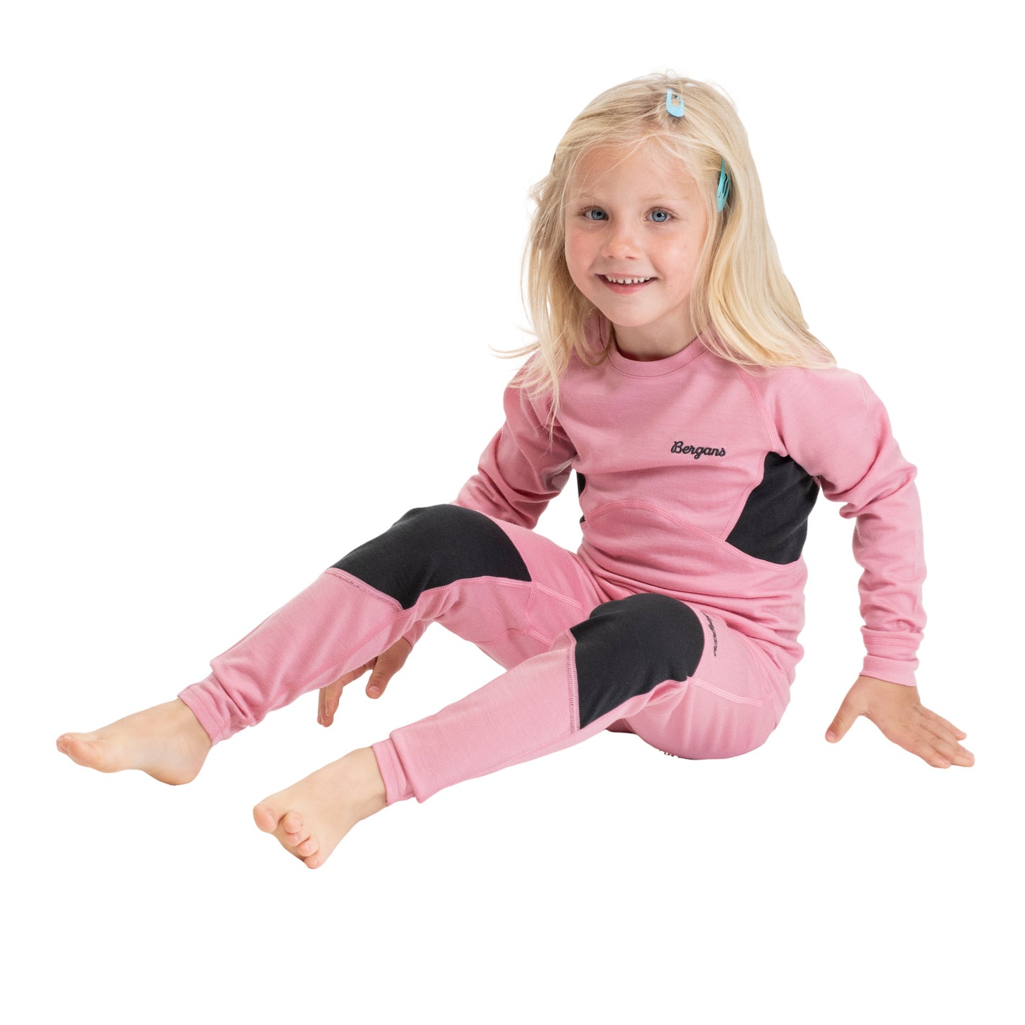 Bergans Inner:Pure Merino Kids Long Sleeve Light Ruby/Dark Shadow Grey