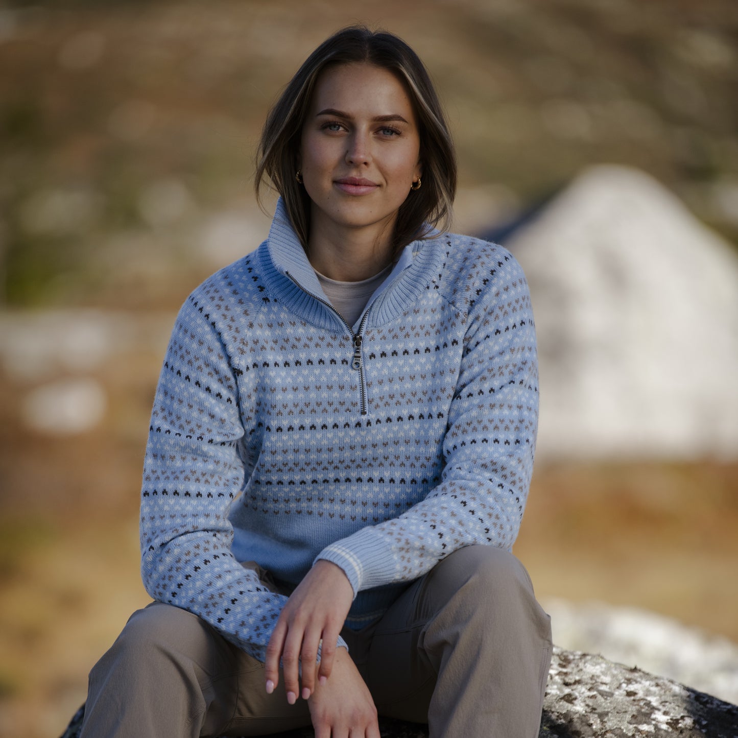 Bergans Alvdal Wool W Half Zip Cool Blue / Vanilla White