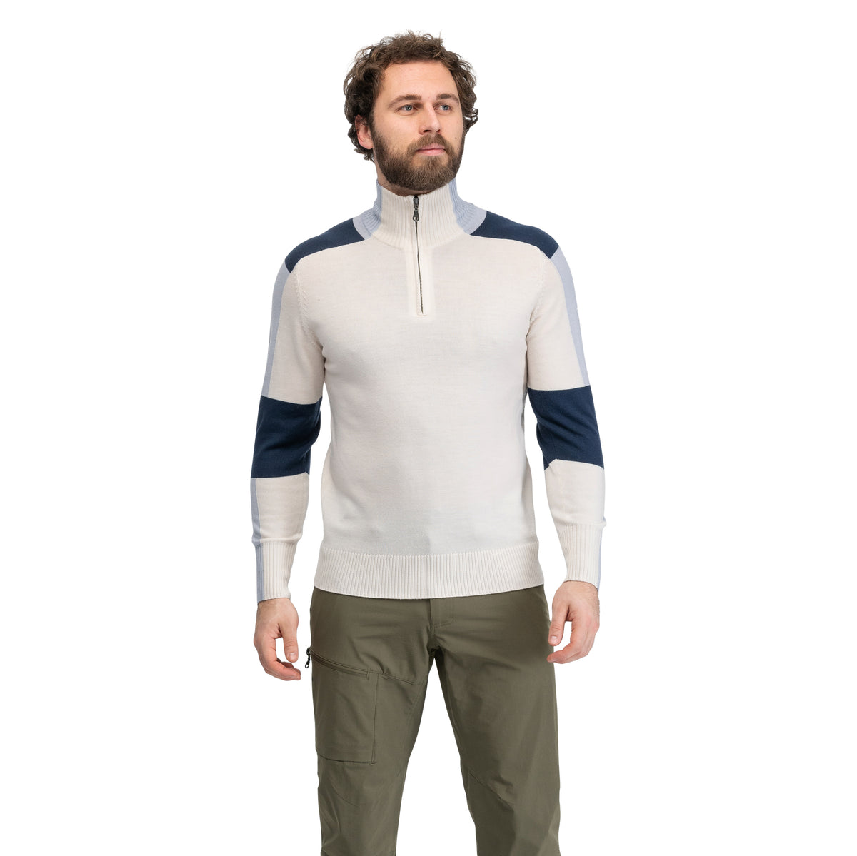 Bergans Lyderhorn Wool Half Zip Men Creme / Navy Blue