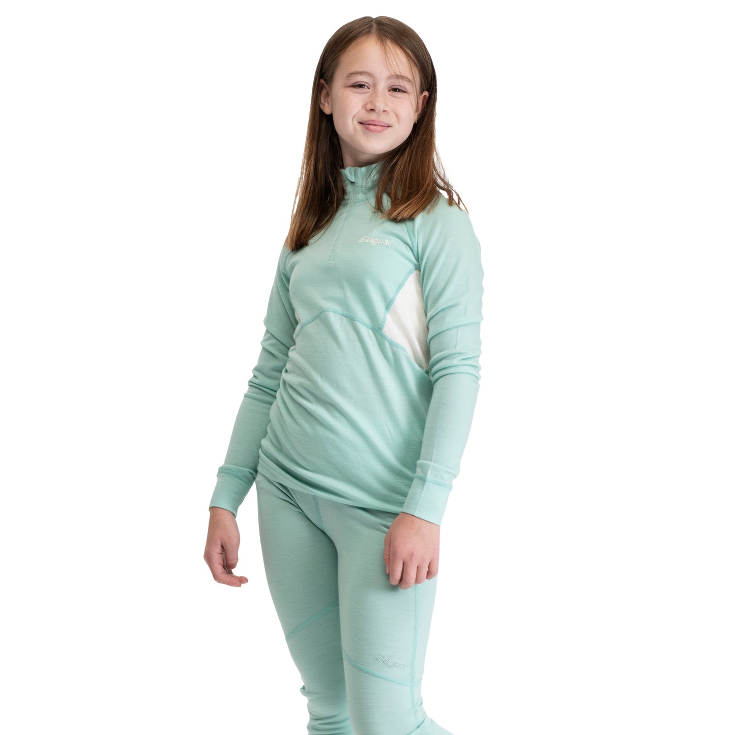 Bergans Inner:Pure Merino Youth Half Zip Mint Crush/Vanilla White