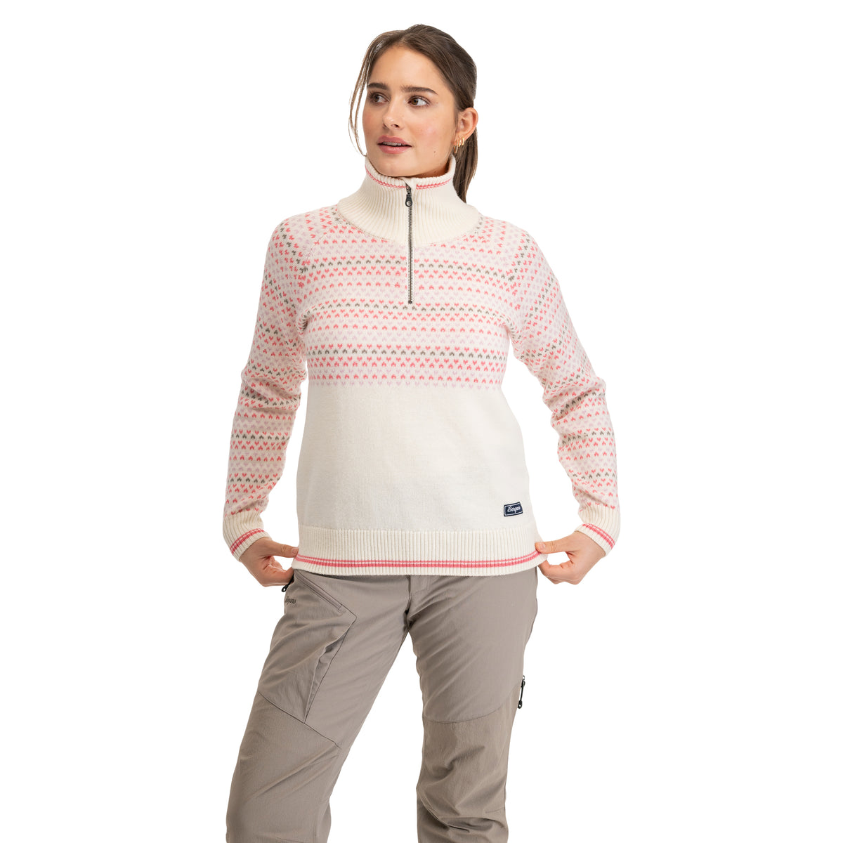 Bergans Alvdal Wool W Half Zip Vanilla White / Cherry Blossom