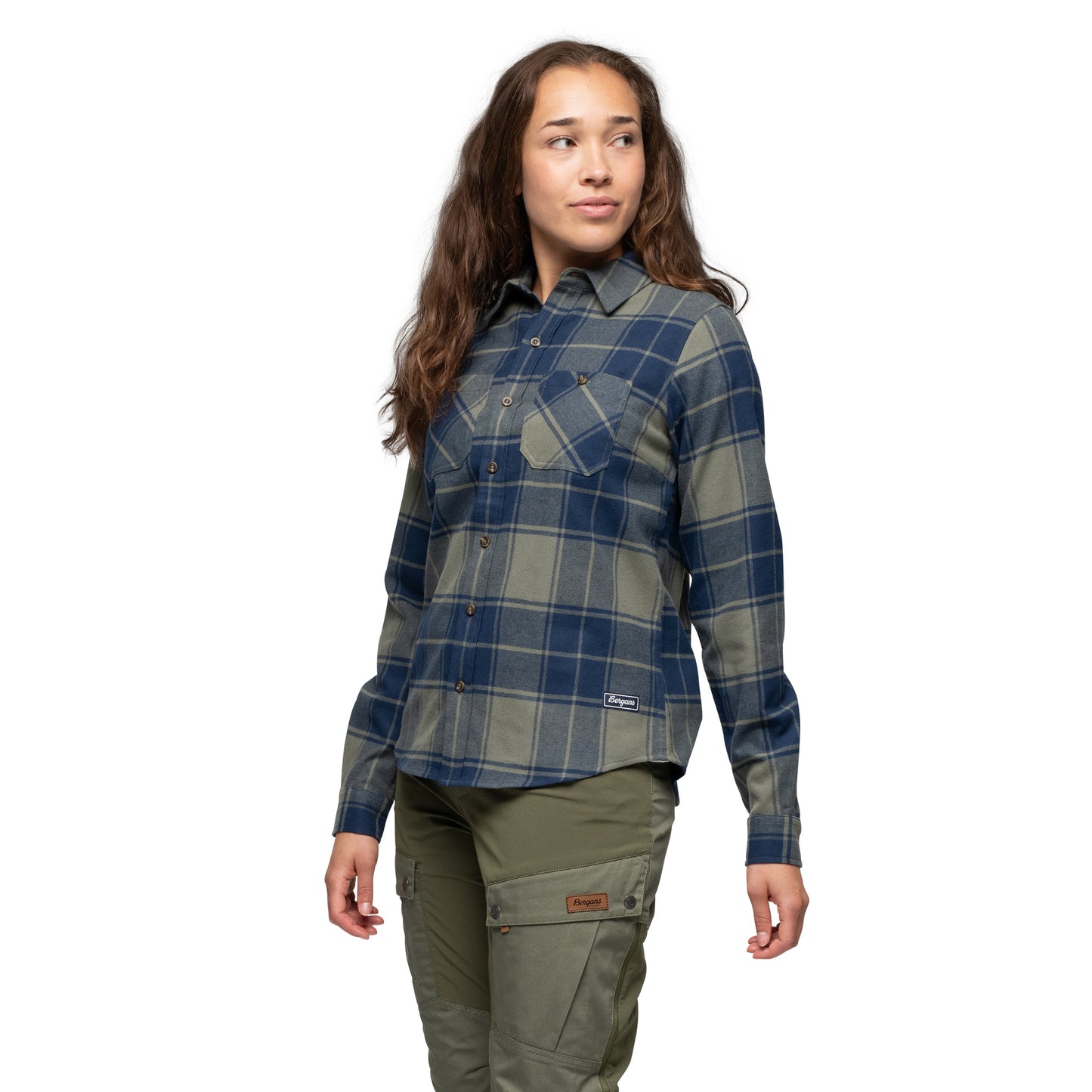 Bergans Nordmarka Flannel Shirt Women Green Mud/Navy Blue Check
