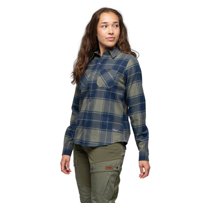 Bergans Nordmarka Flannel Shirt Women Green Mud/Navy Blue Check