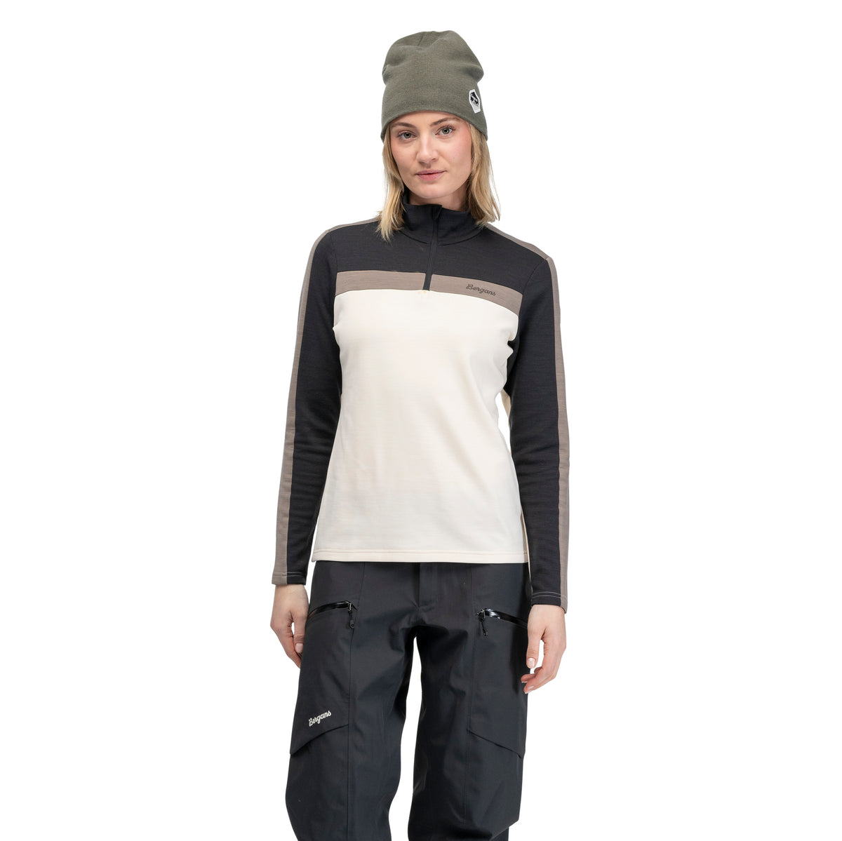 Bergans Uldal Wool Half Zip Women Creme / Dark Shadow Grey