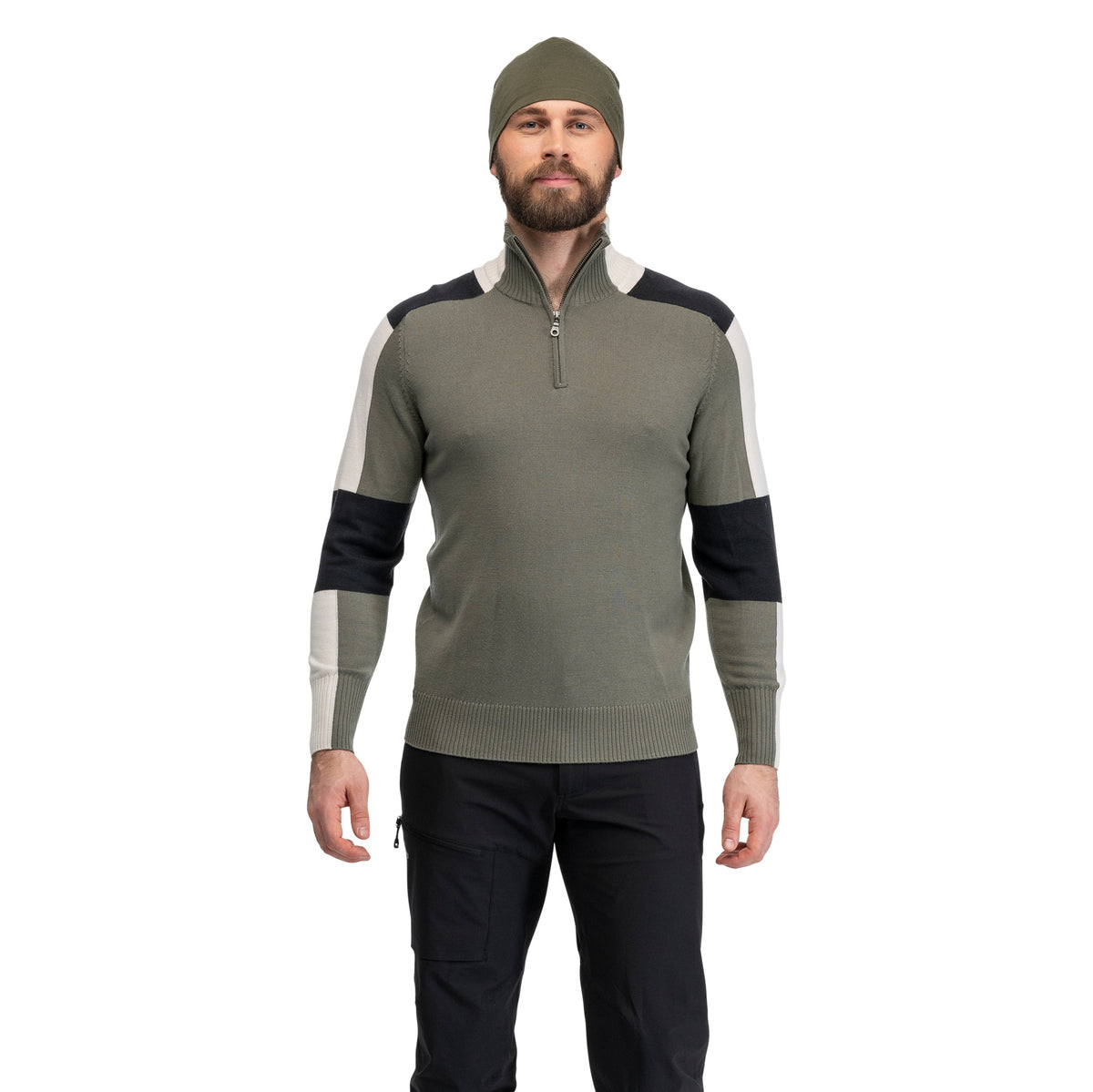 Bergans Lyderhorn Wool Half Zip Men Green Mud / Dark Shadow Grey