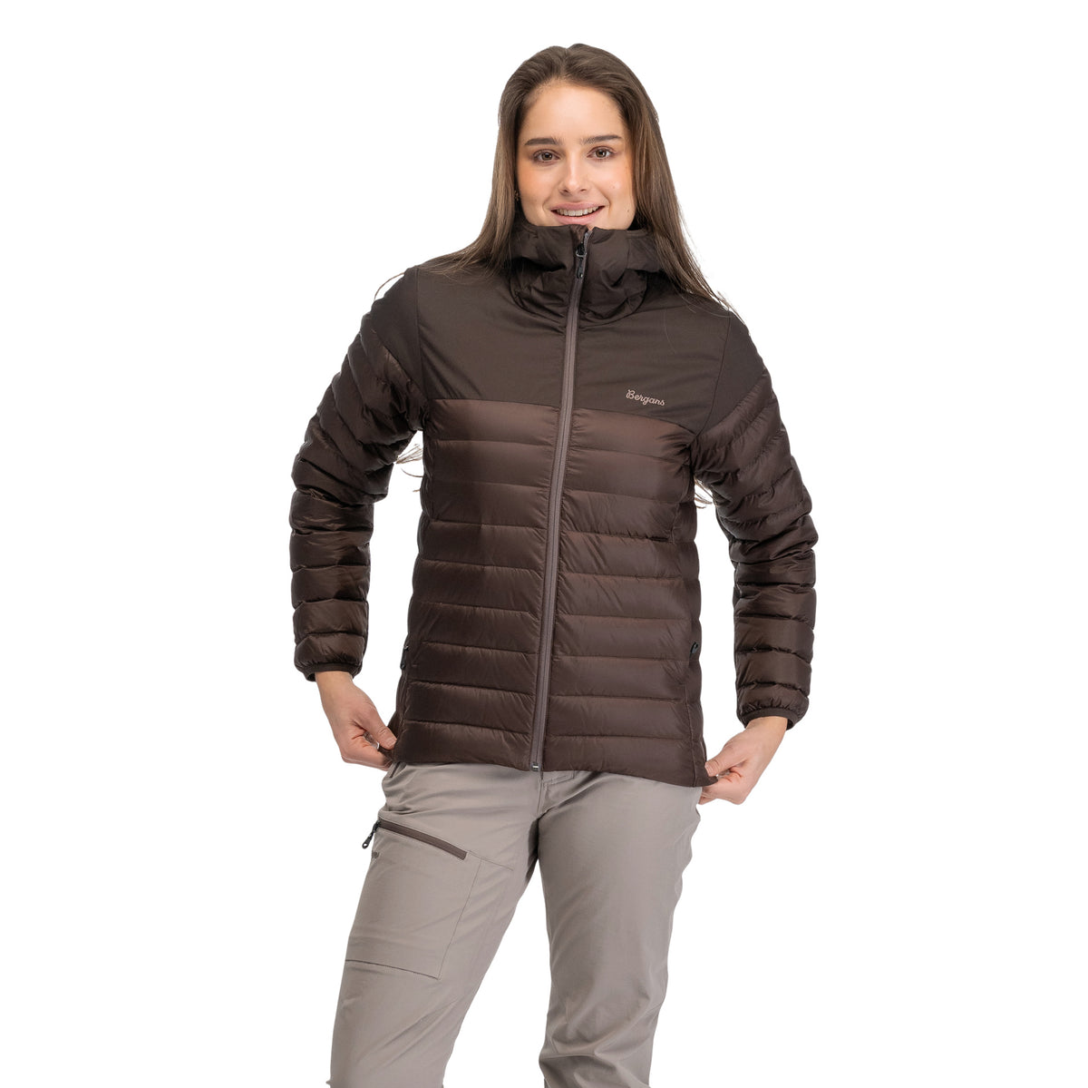 Bergans Lom Light Down Hood Jacket Women Dark Chocolate