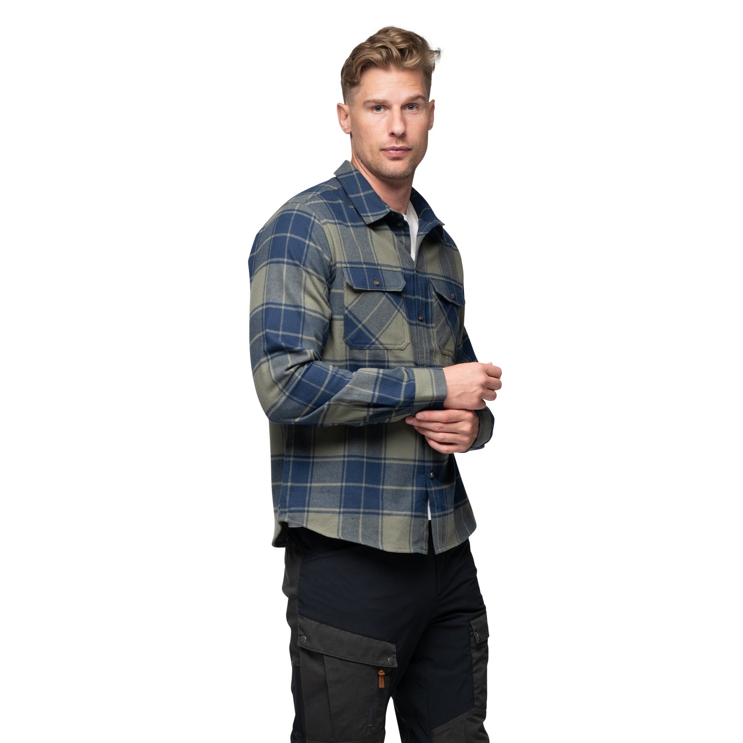 Bergans Nordmarka Flannel Shirt Men Green Mud/Navy Blue Check