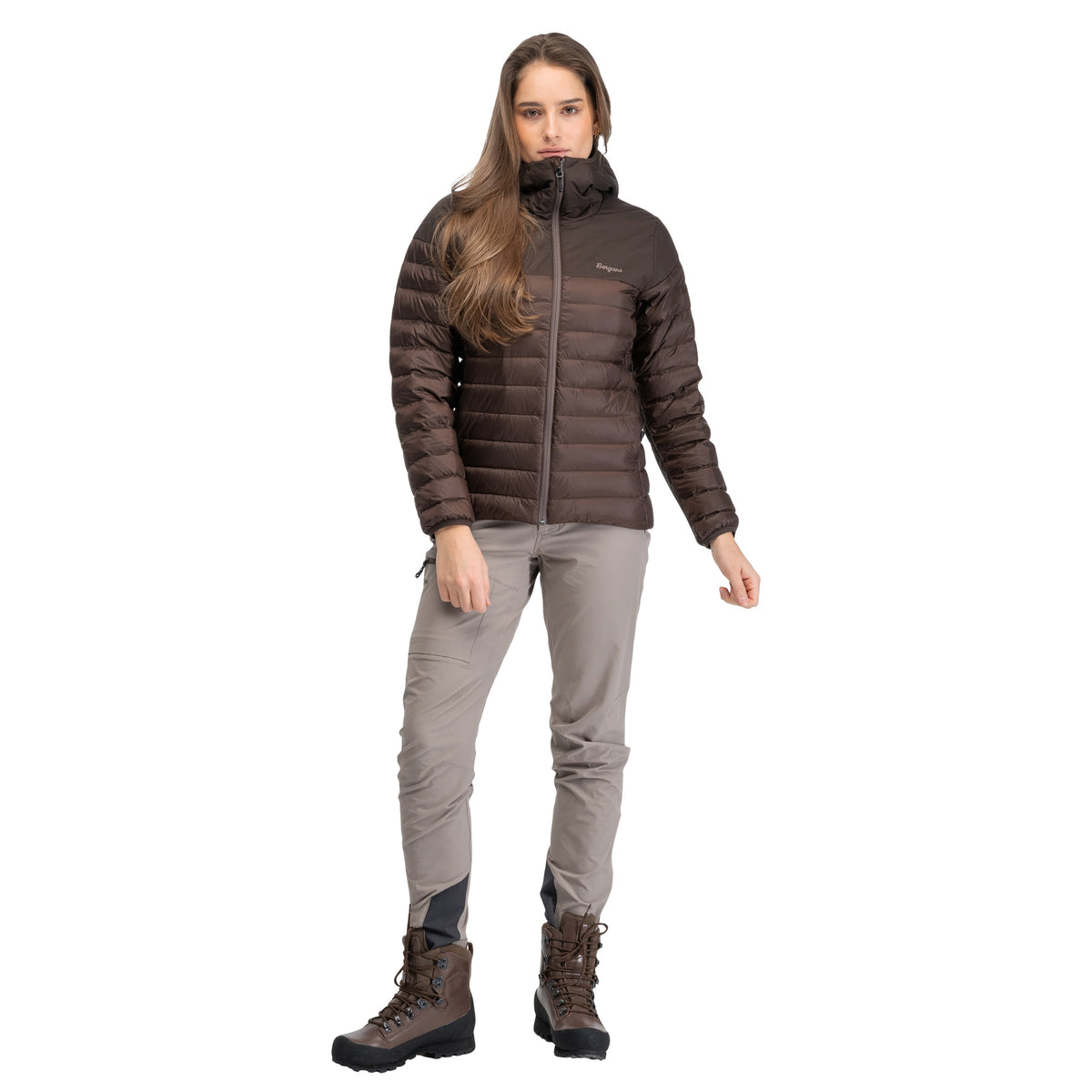 Bergans Lom Light Down Hood Jacket Women Dark Chocolate