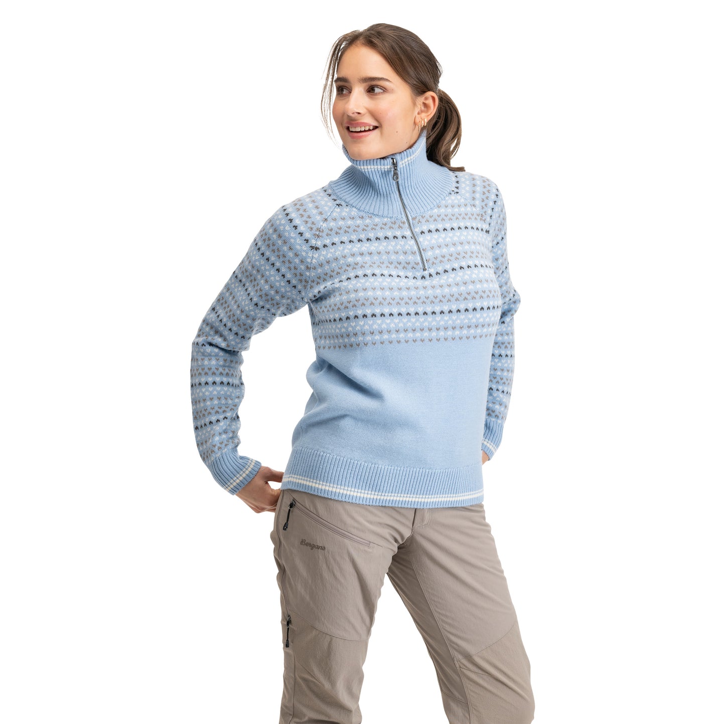 Bergans Alvdal Wool W Half Zip Cool Blue / Vanilla White