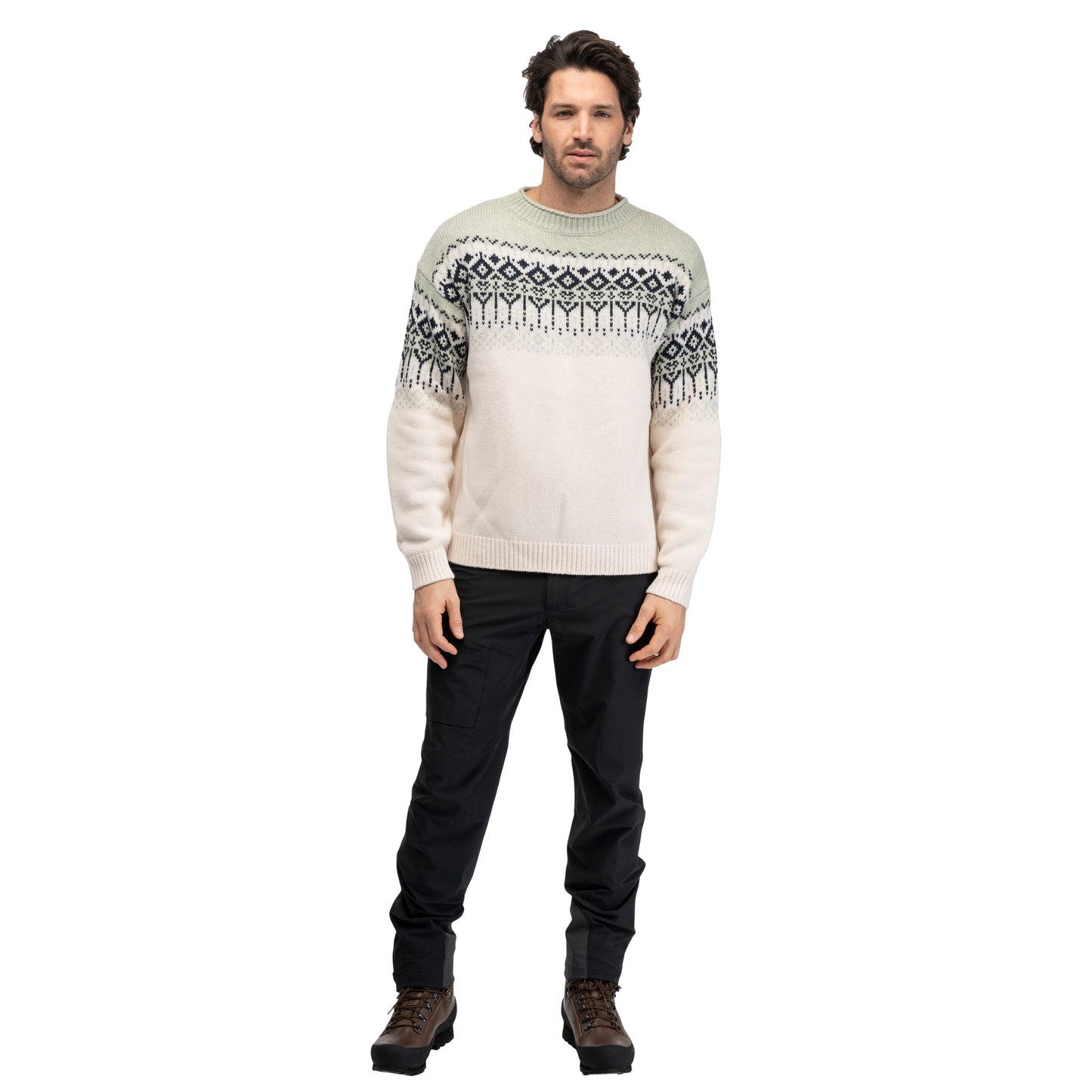 Bergans Steiro Knitted Wool Jumper Creme / Green Mud