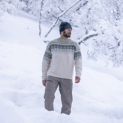 Bergans Steiro Knitted Wool Jumper Creme / Green Mud