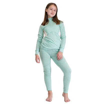 Bergans Inner:Pure Merino Youth Half Zip Mint Crush/Vanilla White