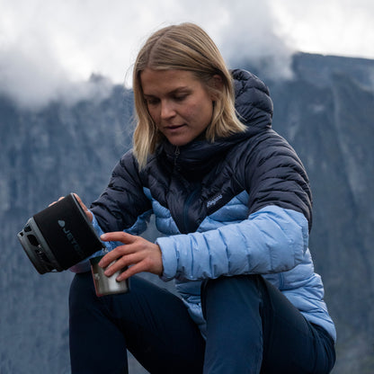 Bergans Tind Light Down Jacket Hood Women Blueberry Milk/Navy Blue