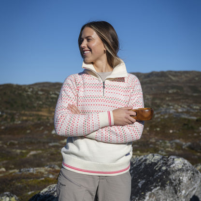 Bergans Alvdal Wool W Half Zip Vanilla White / Cherry Blossom