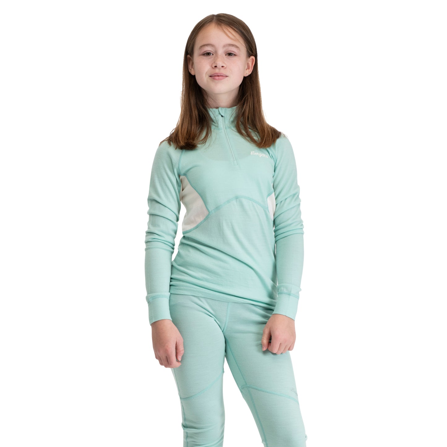 Bergans Inner:Pure Merino Youth Half Zip Mint Crush/Vanilla White