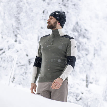 Bergans Lyderhorn Wool Half Zip Men Green Mud / Dark Shadow Grey