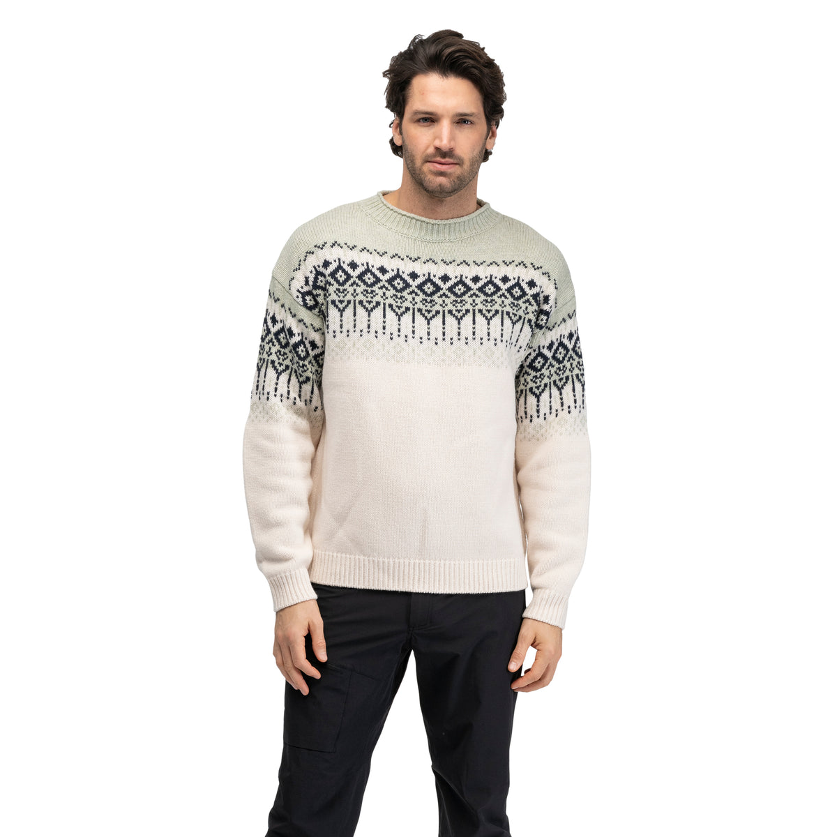 Bergans Steiro Knitted Wool Jumper Creme / Green Mud